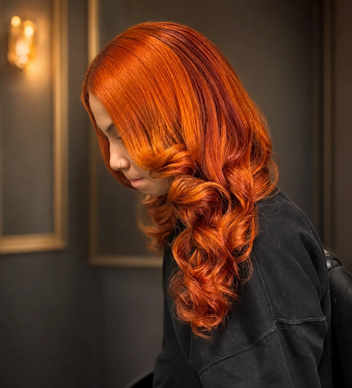 Vibrant copper color and cascading curls by Teddy Chisom
